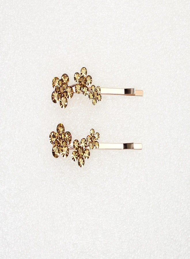 Faship A Pair Of Chocolate Brown Rhinestone Crystal Floral Hair Clip Pins 2 Pcs - Image 2